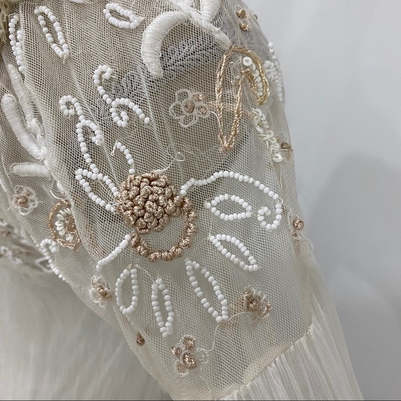 Free People Beaded Lace Shift Dress Cream Regal Princess Core Sz S Bridgerton - Picture 11 of 16